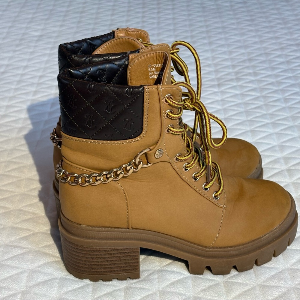 Juicy Couture Womens Question Quilted Chain Ankle Chunky Boots Wheat/Brown 6.5